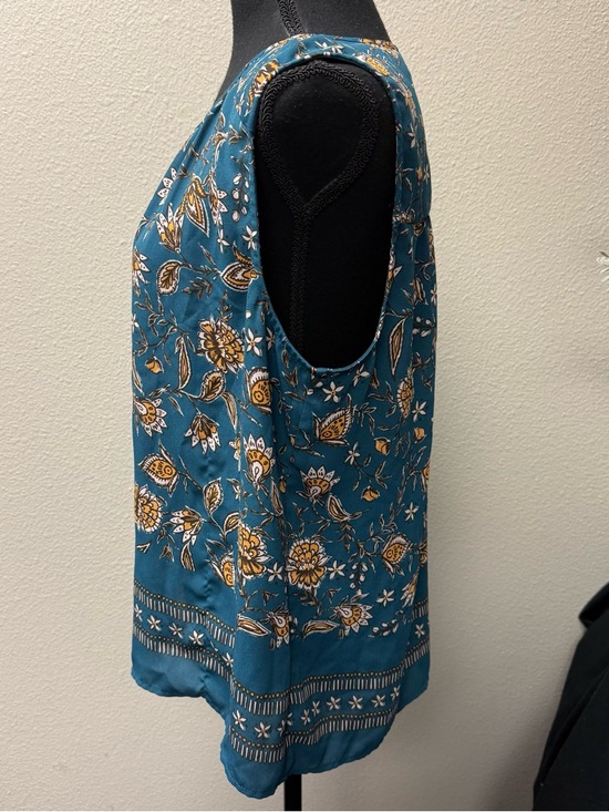 Les Serein Teal Floral Blouse Sleeveless Boho Lightweight Top Size Large - Picture 5 of 12